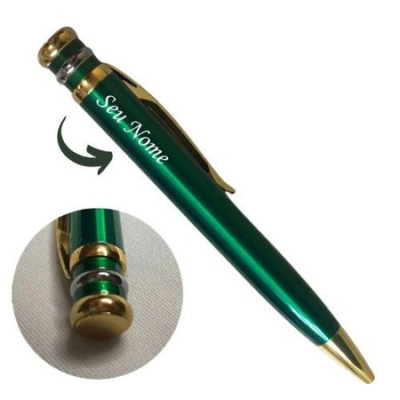 Caneta-Metal-Executiva-Personalizada-com-Nome---Verde-com-Dourado-e-Prata